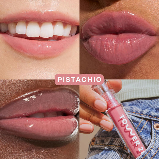Shineon Lip Gloss Jelly - Hydrating Tinted Lip Balm + Milky Gloss for Sensitive Lips - Non-Sticky + High-Shine Jelly Formula with Nourishing Oil Blend - Pistachio - Nude Pink (0.13)