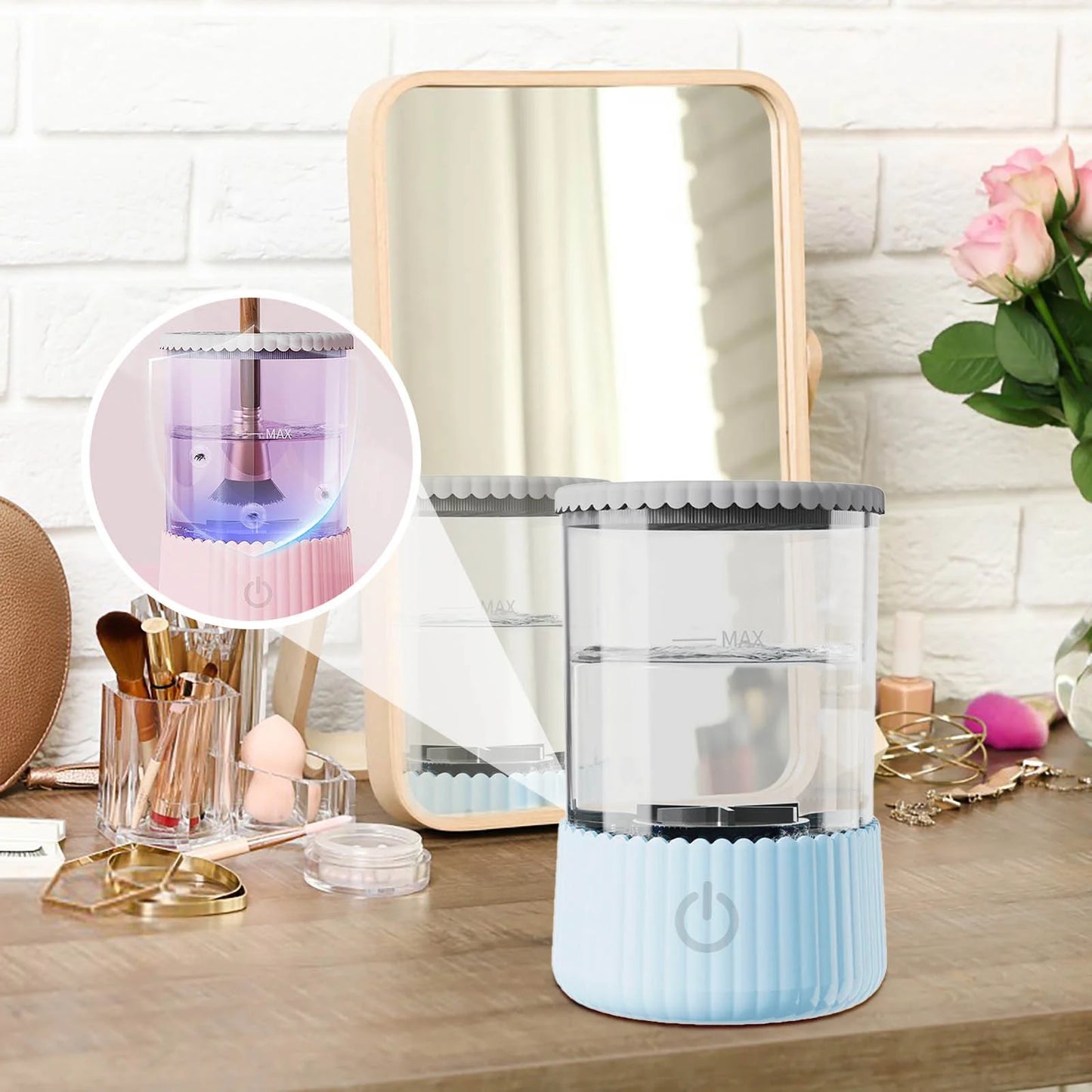 Automatic Makeup Brush Cleaner Electric Washing Machine, USB Powered Spinner Dryer for Various Brush Sizes, Portable Cosmetic Tool Washer for Home Travel Makeup Artist Gift