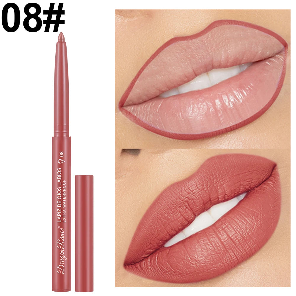 Lip Liner Lipstick Pen Waterproof Long-Lasting Contouring Lip Pencil Matte Finish Beginner Automatic Lip Liner Bean Paste Color Contouring Pen Automatic Rotating Lip Liner