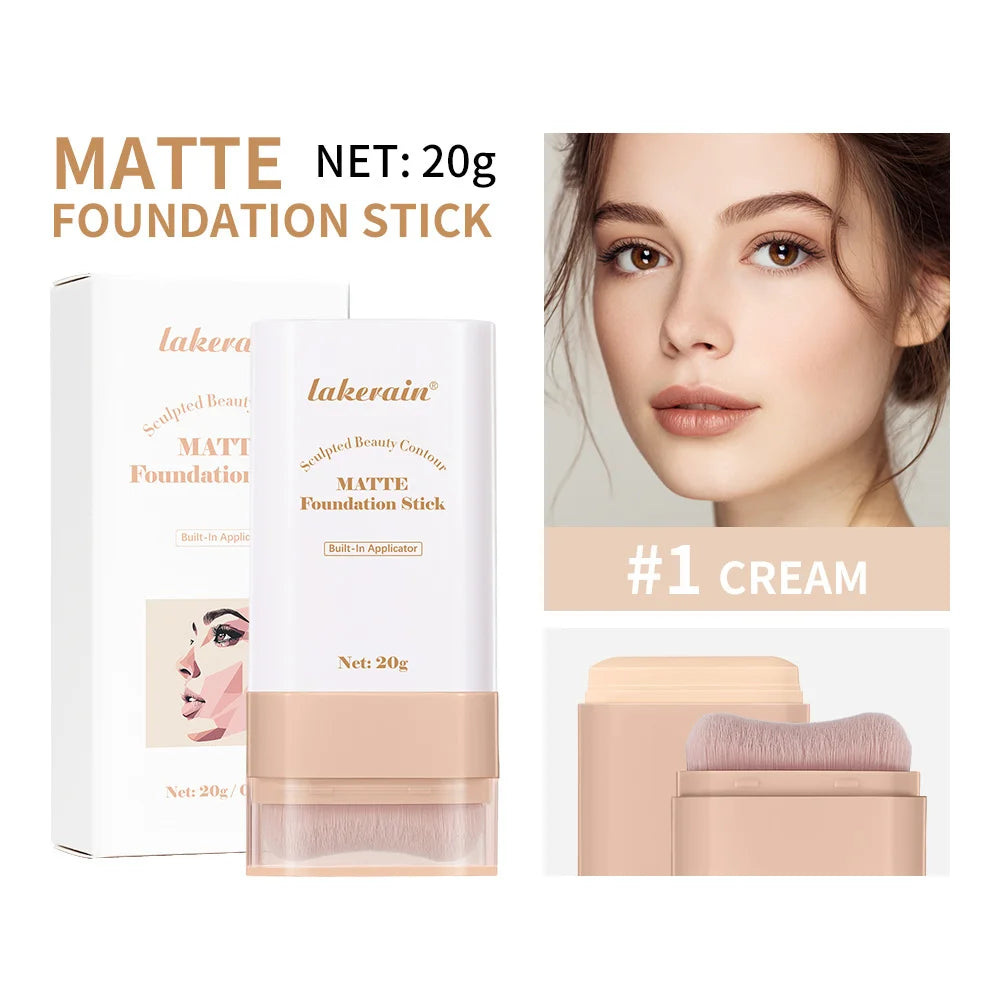 Skin Tint Foundation Stick with Brush Multi Use Matte Waterproof Long Lasting Oil Control Thin Coverage for Blemishes Concealer