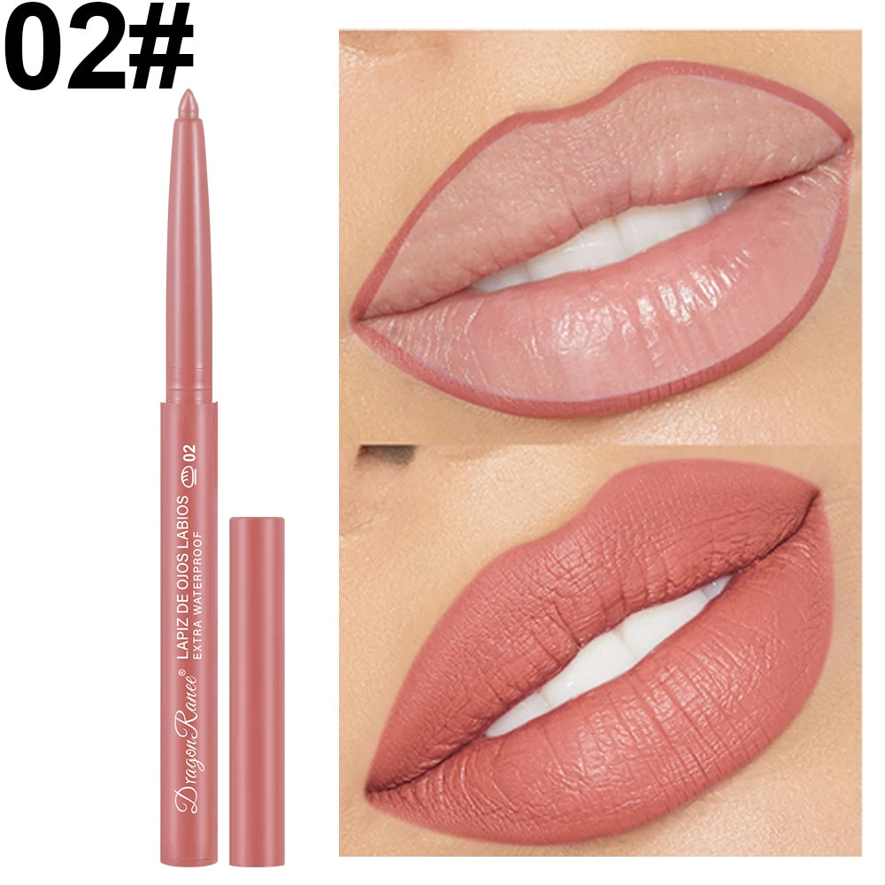 Lip Liner Lipstick Pen Waterproof Long-Lasting Contouring Lip Pencil Matte Finish Beginner Automatic Lip Liner Bean Paste Color Contouring Pen Automatic Rotating Lip Liner