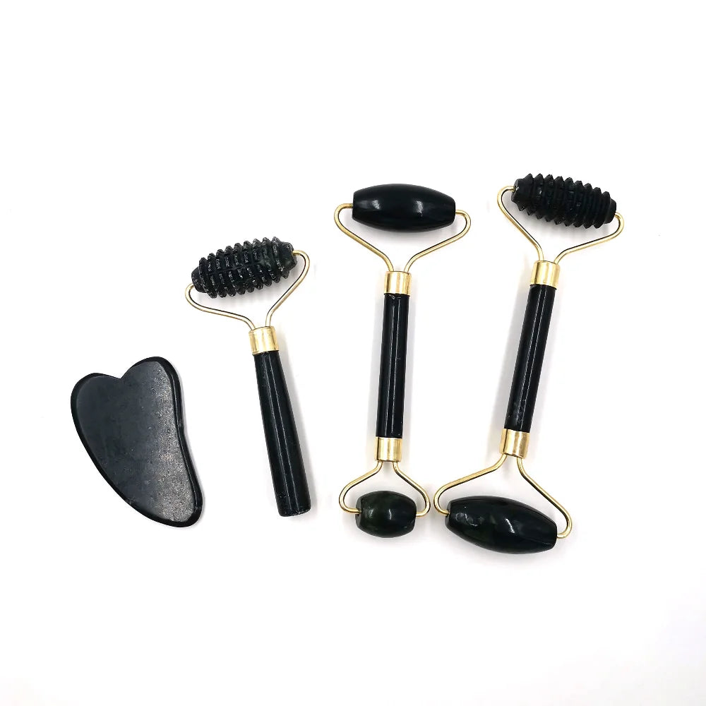 Obsidian Jade Roller Massager Gouache Scraper for Face Facial Skin Care Tools Natural Body Back Beauty Lifting Massagers Rollers