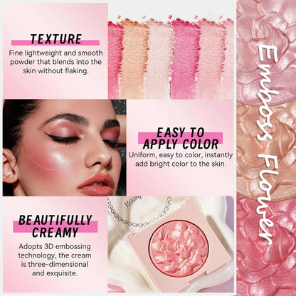 Pearlescent Shimmer Blush Powder, Single-Color Blush, Fine Powder, Improves Skin Tone, Blush without Flying Powder
