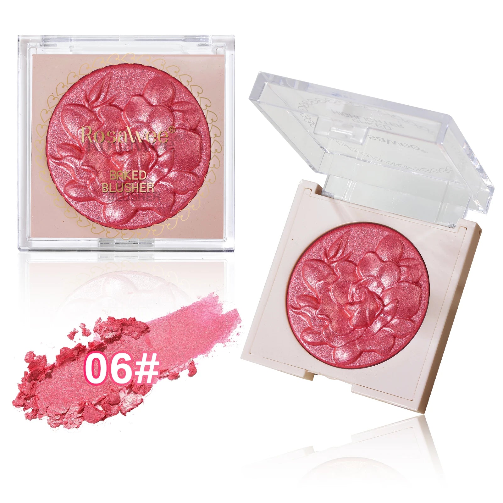 Pearlescent Shimmer Blush Powder, Single-Color Blush, Fine Powder, Improves Skin Tone, Blush without Flying Powder