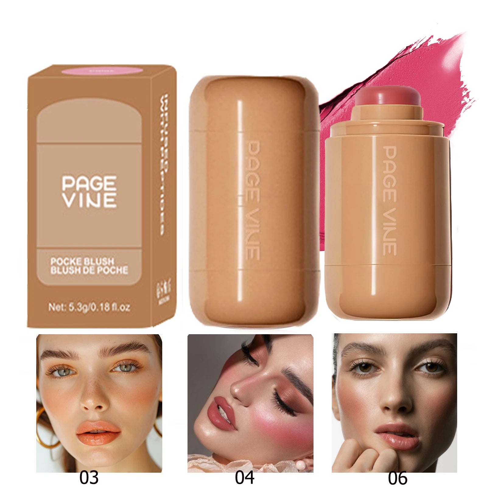 New Blush Stick 3-In-1 Cheek Lip Tinted Moistured Blush Stick Silky Brighten Blush Cream Blusher Cosmetics Tubes Matte Contour