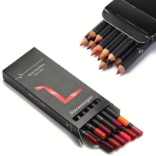 12 Color Lip Liner Pencil Set, High Pigmented Natural Lip Makeup Vegan Soft Pencils Longwear Ultra Fine Lip Liners