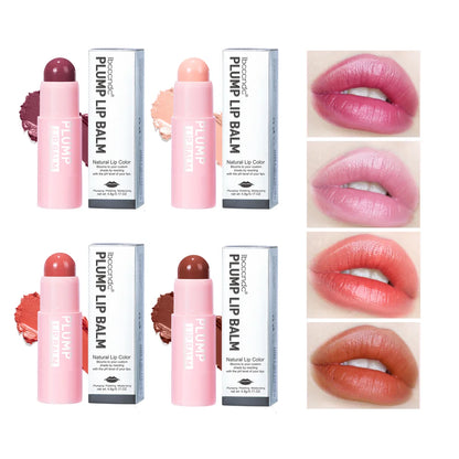 4 Colors Full Plumping Lip Balm, Tinted Lip Balm Plumper, Enhancing & Hydrating Lip Moisturizer Formulated with Peptide