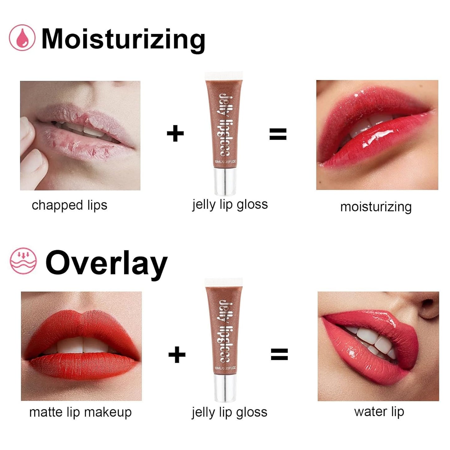 Brown Shimmer Hydrating Lip Gloss, Long Lasting Deeply Moisturize and Nourish Dry Chapped Lips, Reduce Lips Wrinkles High-Shine Finish, Non-Sticky Sparkly Tinted Lip Gloss for Women Girls