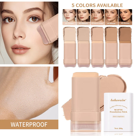 Skin Tint Foundation Stick with Brush Multi Use Matte Waterproof Long Lasting Oil Control Thin Coverage for Blemishes Concealer