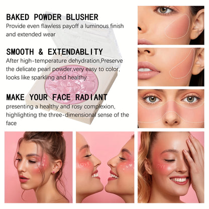 Pearlescent Shimmer Blush Powder, Single-Color Blush, Fine Powder, Improves Skin Tone, Blush without Flying Powder
