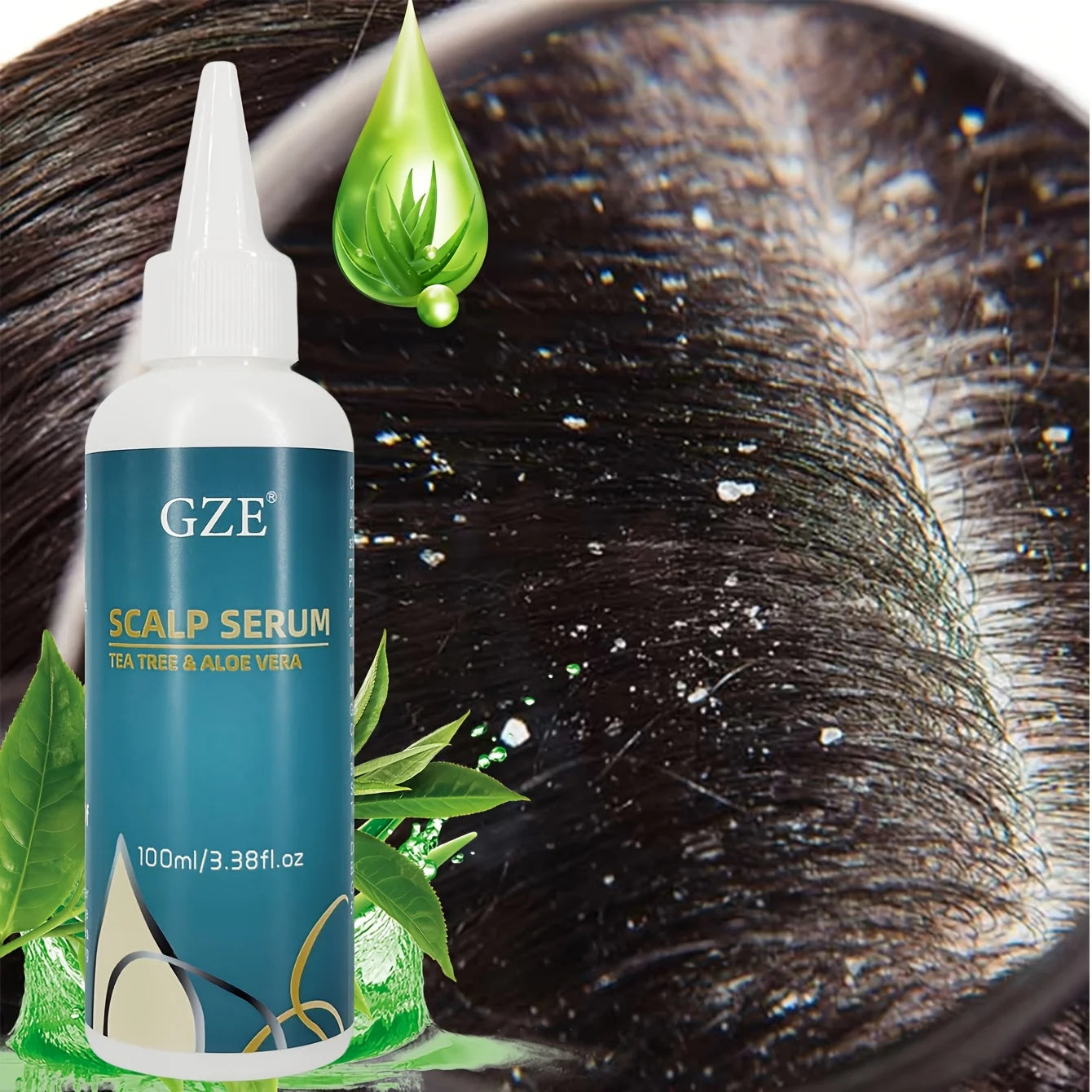 Scalp Serum with Tea Tree & Aloe Vera Leave-In Conditioner Remove Loose Dandruff Flakes for Dry Scalp for Women and Men