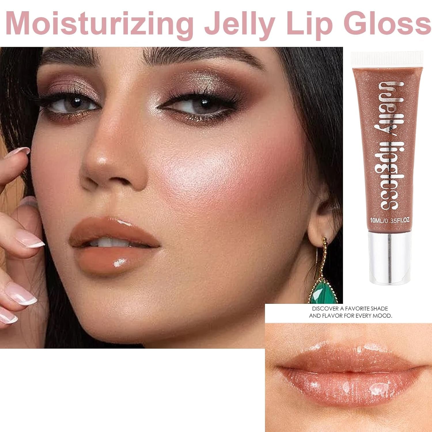 Brown Shimmer Hydrating Lip Gloss, Long Lasting Deeply Moisturize and Nourish Dry Chapped Lips, Reduce Lips Wrinkles High-Shine Finish, Non-Sticky Sparkly Tinted Lip Gloss for Women Girls