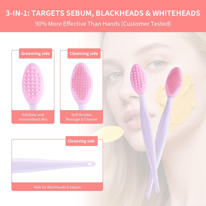 5 Pcs Mini Exfoliating Brush Set - 2 Pcs Silicone Facial Cleansing Brush and 3 Pcs Lip Scrub Brush