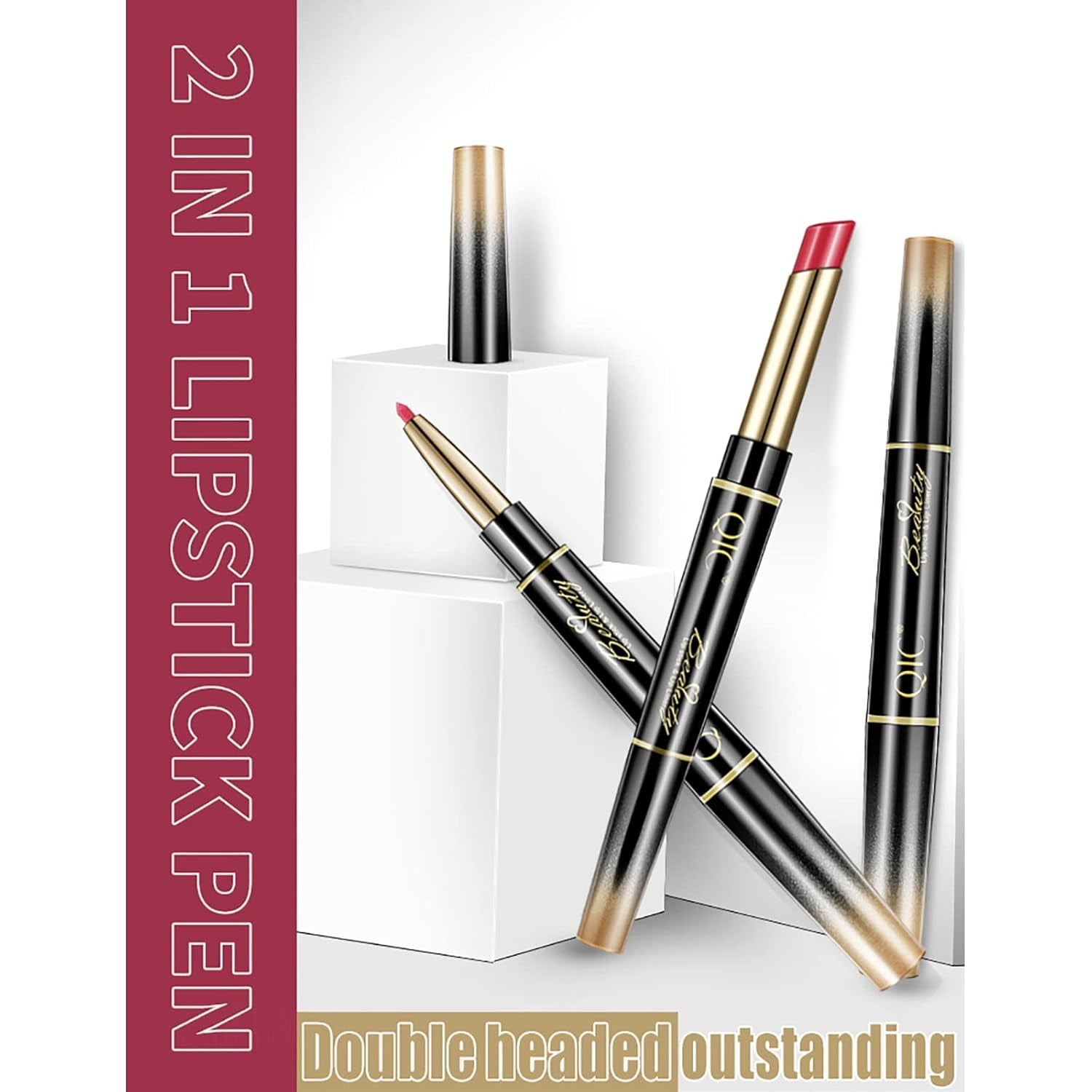 6Pcs Lip Liner and Lipstick Makeup Set, Purple Red/Claret/Vermilion/Pastel Orange/Rose/Ruby Red Lipstick Pen and with Lip Liner Pencil Set Lip Gift Set for Daily/Travel/Party/Work