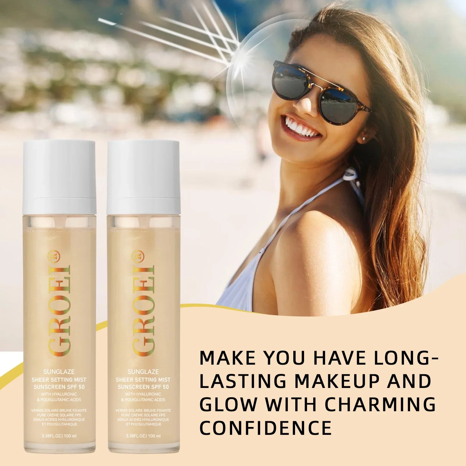 100Ml SPF 50 Sunscreen Setting Spray Sheer Setting Mist Sunscreen Spray Facial Skin Care Lightweight & Non-Greasy