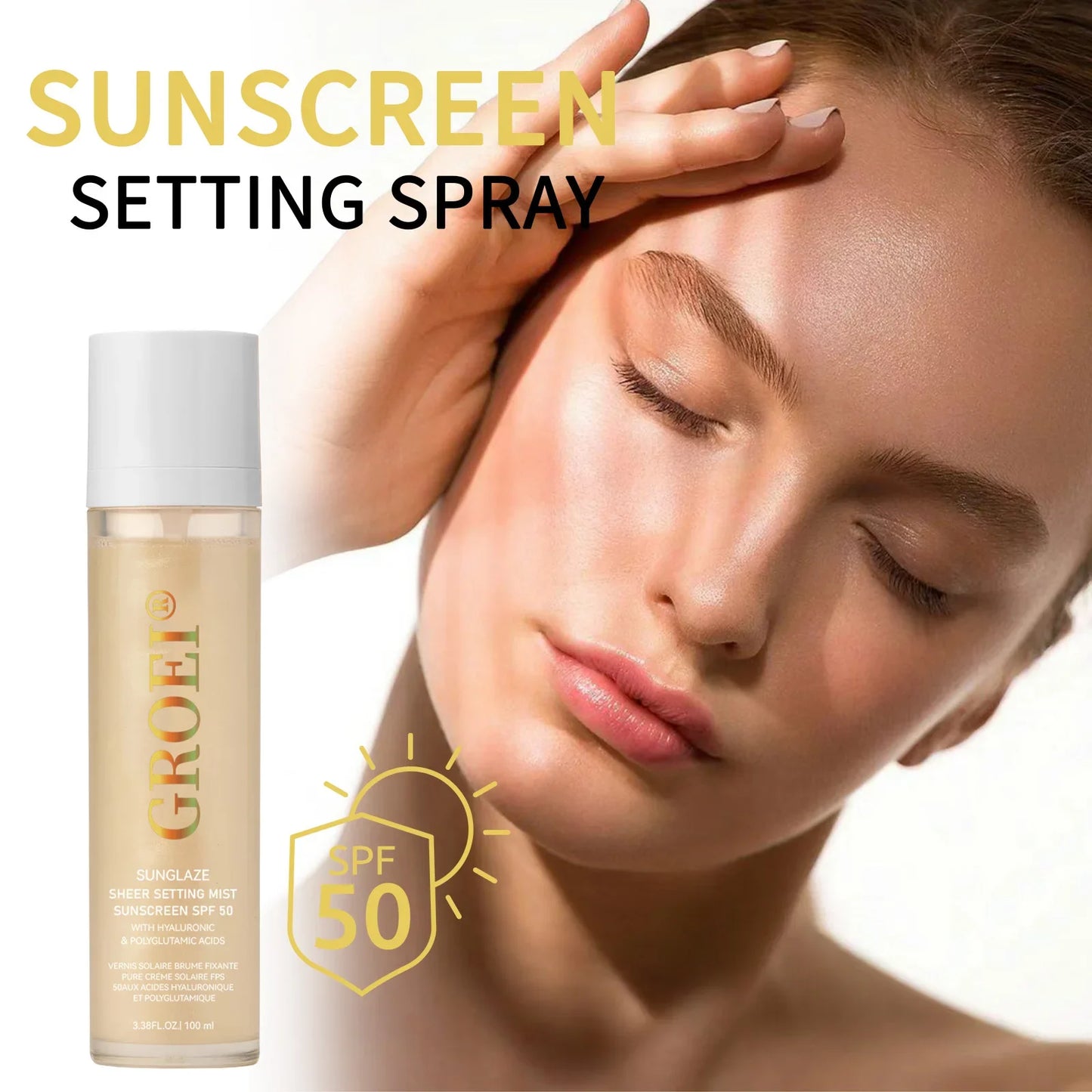 100Ml SPF 50 Sunscreen Setting Spray Sheer Setting Mist Sunscreen Spray Facial Skin Care Lightweight & Non-Greasy