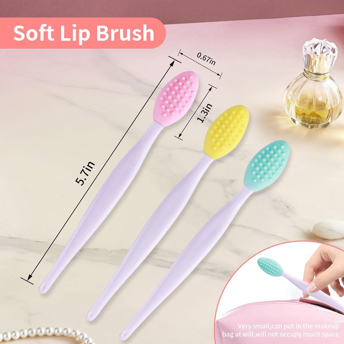 5 Pcs Mini Exfoliating Brush Set - 2 Pcs Silicone Facial Cleansing Brush and 3 Pcs Lip Scrub Brush