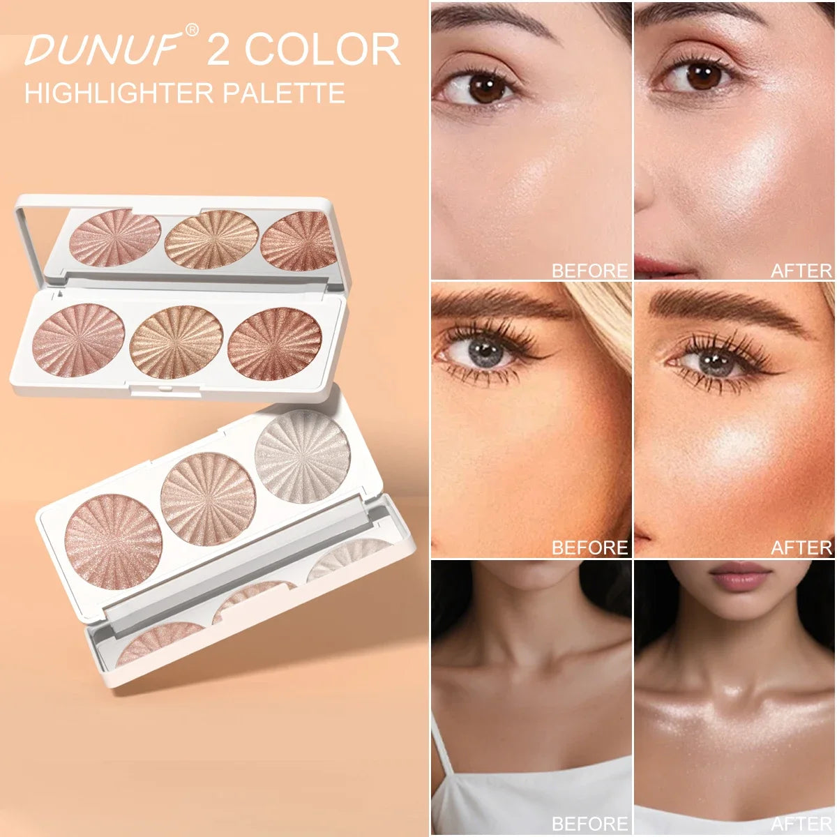 Waterproof Baked Highlighter Palette 7Colors Highly Pigmented Blush Contour Shadow 4In1 Face Makeup Long Lasting Beauty