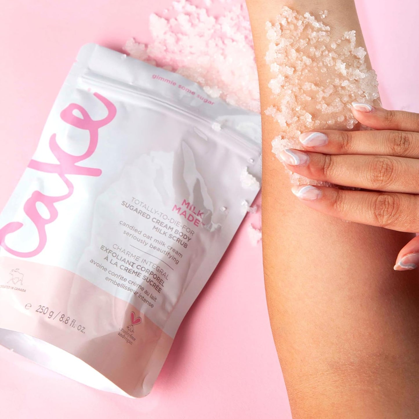 Milk Made Vegan Body Sugar Scrub- Shea Butter, Candied Oat Milk & Marshmallow Root Extract - Gentle Exfoliating Hand, Leg, Foot & Body Sugar Soap Scrub & Moisturizing Shower Wash for Women