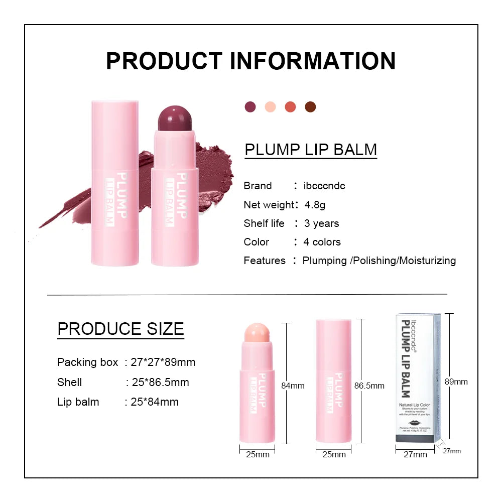 4 Colors Full Plumping Lip Balm, Tinted Lip Balm Plumper, Enhancing & Hydrating Lip Moisturizer Formulated with Peptide
