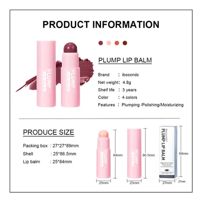 4 Colors Full Plumping Lip Balm, Tinted Lip Balm Plumper, Enhancing & Hydrating Lip Moisturizer Formulated with Peptide