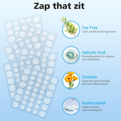 Pimple Patches for Face, Hydrocolloid Acne Patches, Cute round Shape Zit Covers, Spot Stickers with Tea Tree, Salicylic Acid & Cica Oil| 2 Sizes (9Mm, 12Mm) |288 Count | Cute round Shape, Zit Covers, Spot Stickers, with Tea Tree, Salicylic Acid, Cica Oil