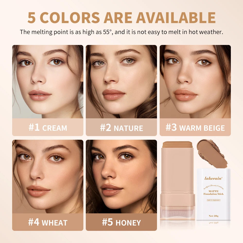 Skin Tint Foundation Stick with Brush Multi Use Matte Waterproof Long Lasting Oil Control Thin Coverage for Blemishes Concealer