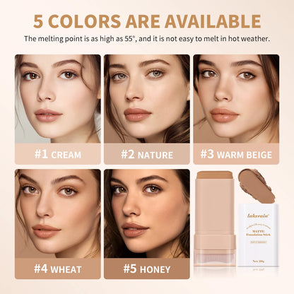 Skin Tint Foundation Stick with Brush Multi Use Matte Waterproof Long Lasting Oil Control Thin Coverage for Blemishes Concealer