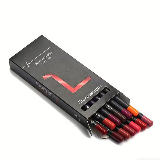 12 Color Lip Liner Pencil Set, High Pigmented Natural Lip Makeup Vegan Soft Pencils Longwear Ultra Fine Lip Liners