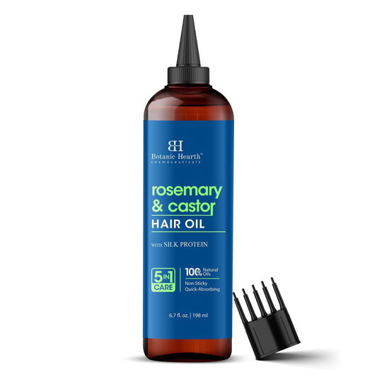 Rosemary & Castor Hair Oil (6.7 Fl Oz) | Nourishing and Strengthening Hair Treatment for Thicker, Healthier-Looking Hair | Paraben Free | Suitable for All Hair Types