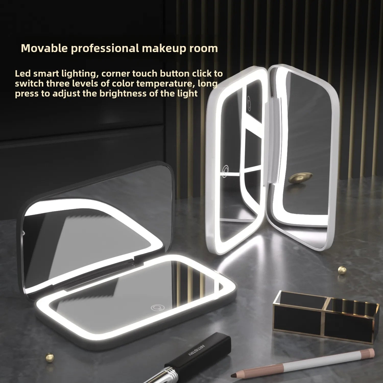 Mini Portable Folding Makeup Mirror Led Lights Magnifying Compact Pocket Travel Aesthetic Vanity Mirrors Make up Tools 5X
