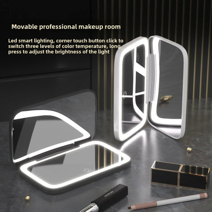 Mini Portable Folding Makeup Mirror Led Lights Magnifying Compact Pocket Travel Aesthetic Vanity Mirrors Make up Tools 5X