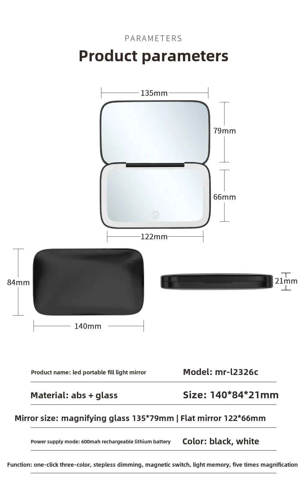 Mini Portable Folding Makeup Mirror Led Lights Magnifying Compact Pocket Travel Aesthetic Vanity Mirrors Make up Tools 5X