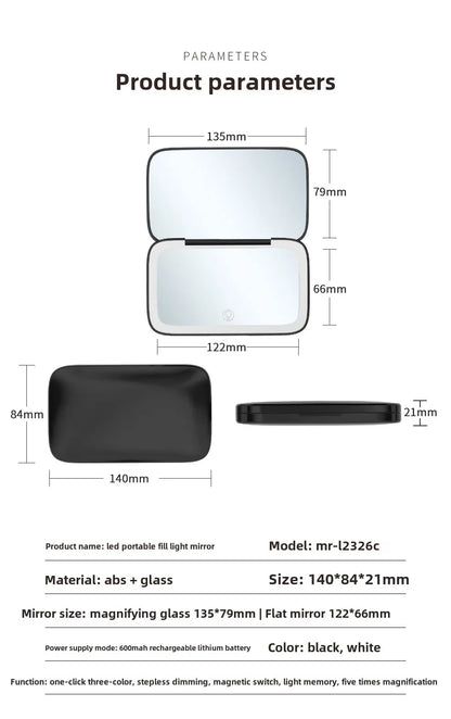 Mini Portable Folding Makeup Mirror Led Lights Magnifying Compact Pocket Travel Aesthetic Vanity Mirrors Make up Tools 5X