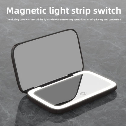 Mini Portable Folding Makeup Mirror Led Lights Magnifying Compact Pocket Travel Aesthetic Vanity Mirrors Make up Tools 5X