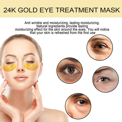 24K Gold under Eye Patches 60 Pcs Eye Mask Pure Gold Anti-Aging Collagen Hyaluronic Acid under Eye Mask