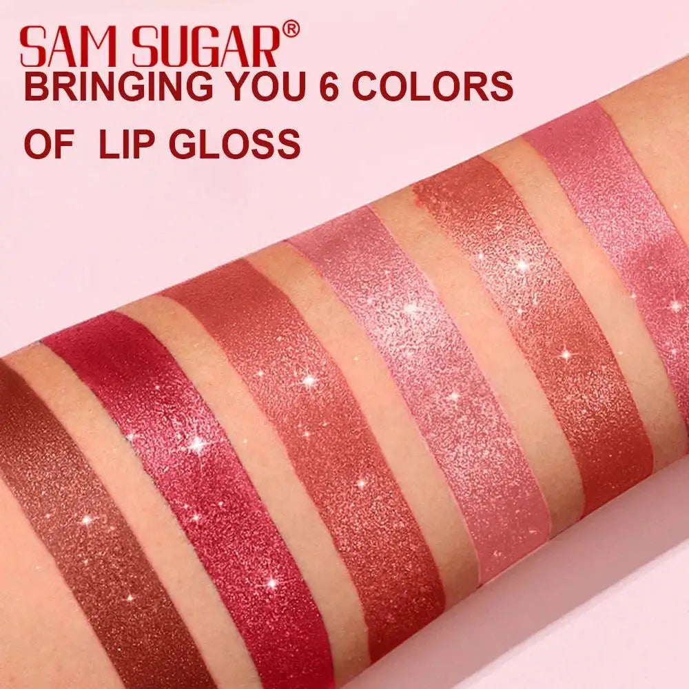 6Pcs Diamond Pink Lipstick Set Chocolate Brown Metallic Glitter Long Lasting Shimmer Pearl Sparkling Lip Gloss Makeup