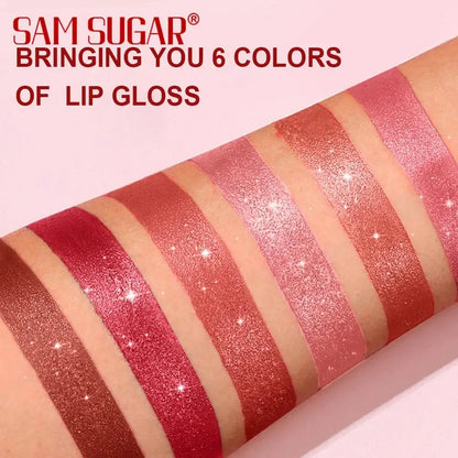 6Pcs Diamond Pink Lipstick Set Chocolate Brown Metallic Glitter Long Lasting Shimmer Pearl Sparkling Lip Gloss Makeup