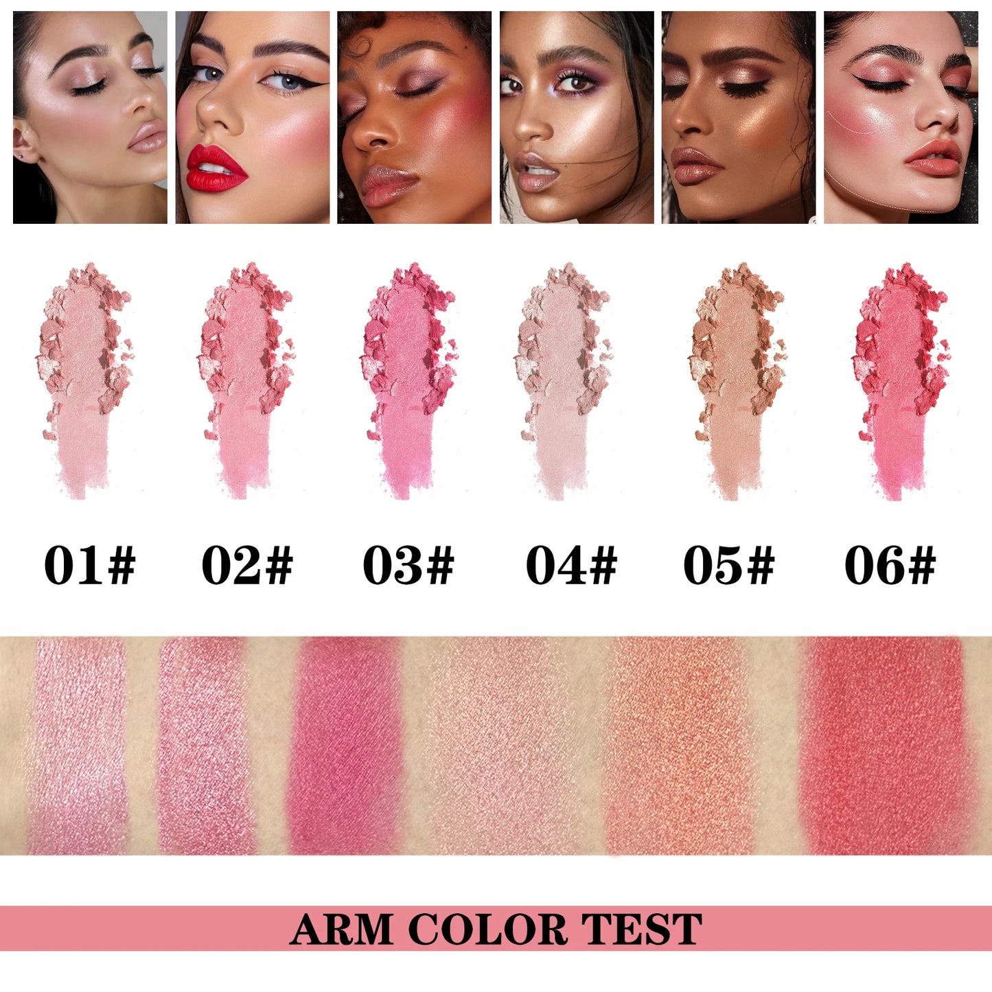 Pearlescent Shimmer Blush Powder, Single-Color Blush, Fine Powder, Improves Skin Tone, Blush without Flying Powder