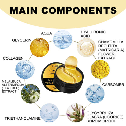 24K Gold under Eye Patches 60 Pcs Eye Mask Pure Gold Anti-Aging Collagen Hyaluronic Acid under Eye Mask
