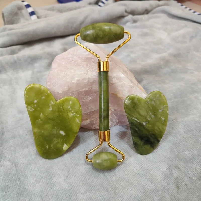 2Pcs Jade Massagers for Face Body Gua Sha Scraper Beauty Facial Roller Set Natural Gouache Stone Massage Slimming Skin Care Lift