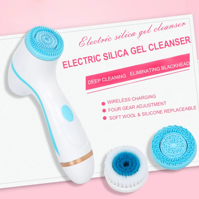 Ultrasonic Cleaner Electric Cleansing Brush 3 in 1 Face Massagers Sonic Rotating Cleansing Brush Galvanic Remove Blackheads Tool