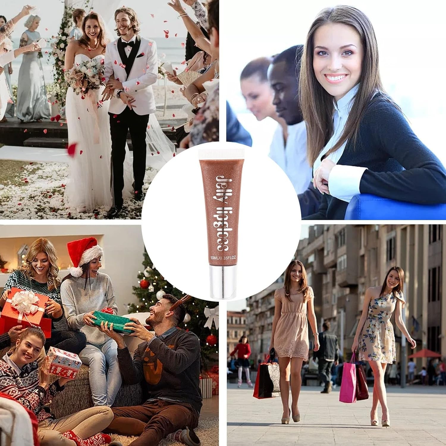Brown Shimmer Hydrating Lip Gloss, Long Lasting Deeply Moisturize and Nourish Dry Chapped Lips, Reduce Lips Wrinkles High-Shine Finish, Non-Sticky Sparkly Tinted Lip Gloss for Women Girls