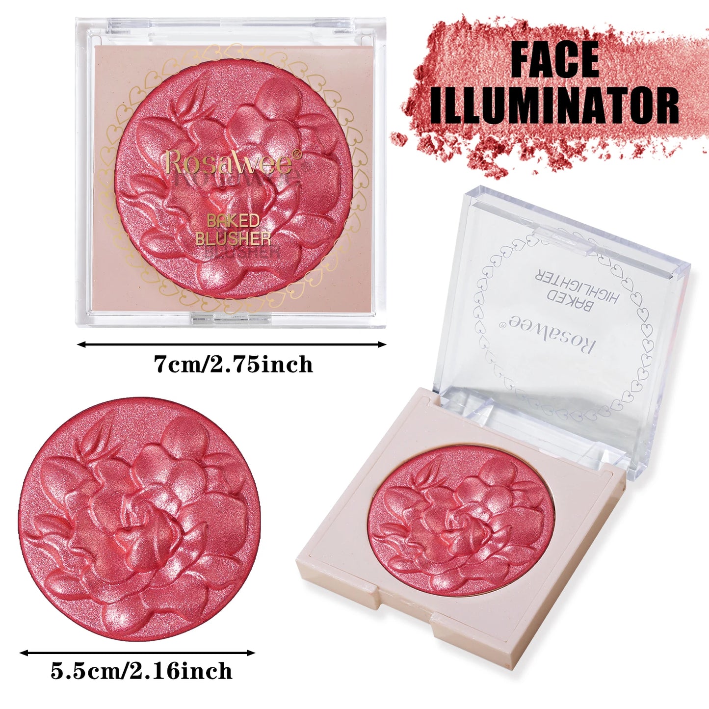 Pearlescent Shimmer Blush Powder, Single-Color Blush, Fine Powder, Improves Skin Tone, Blush without Flying Powder