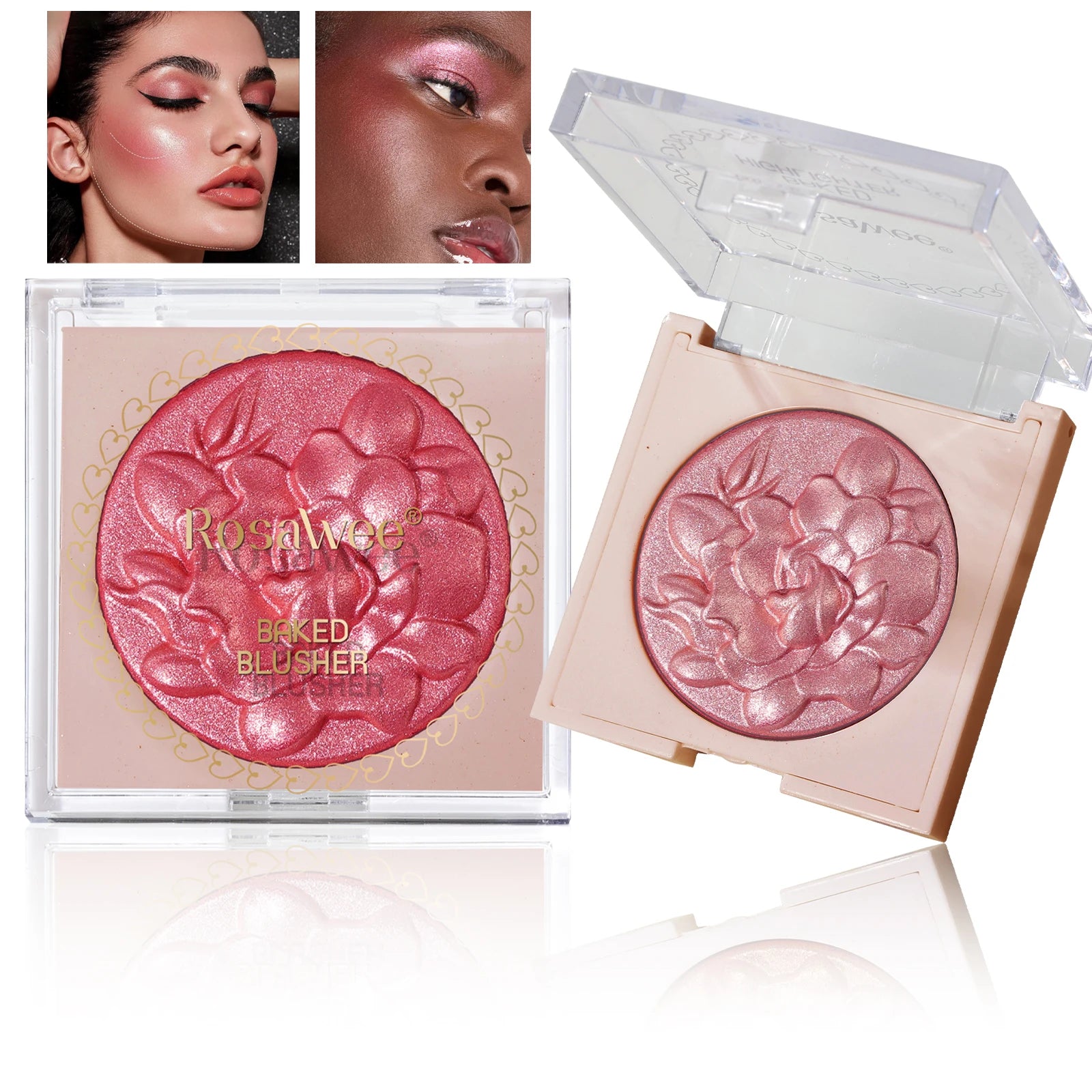 Pearlescent Shimmer Blush Powder, Single-Color Blush, Fine Powder, Improves Skin Tone, Blush without Flying Powder