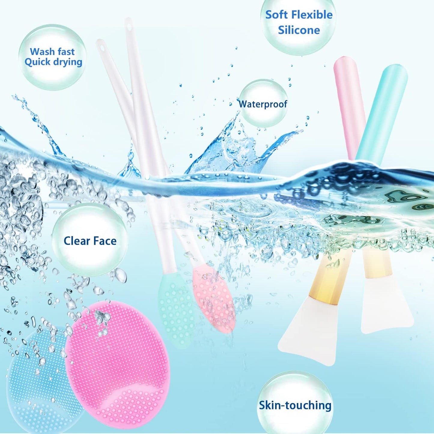 6 PCS Silicone Face Scrubber Brush Set, 2Pcs Lip Scrub Brushes and Face Cleansing Brush Silicone Exfoliator Tool and Facial Applicator for Women Men