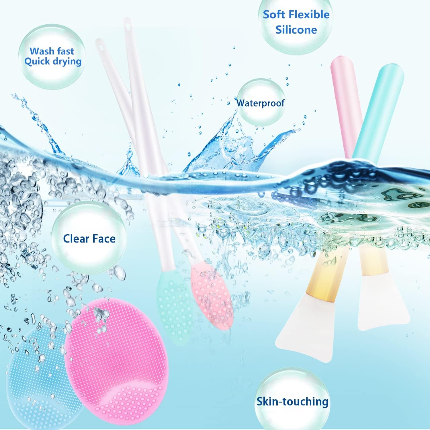 6 PCS Silicone Face Scrubber Brush Set, 2Pcs Lip Scrub Brushes and Face Cleansing Brush Silicone Exfoliator Tool and Facial Applicator for Women Men