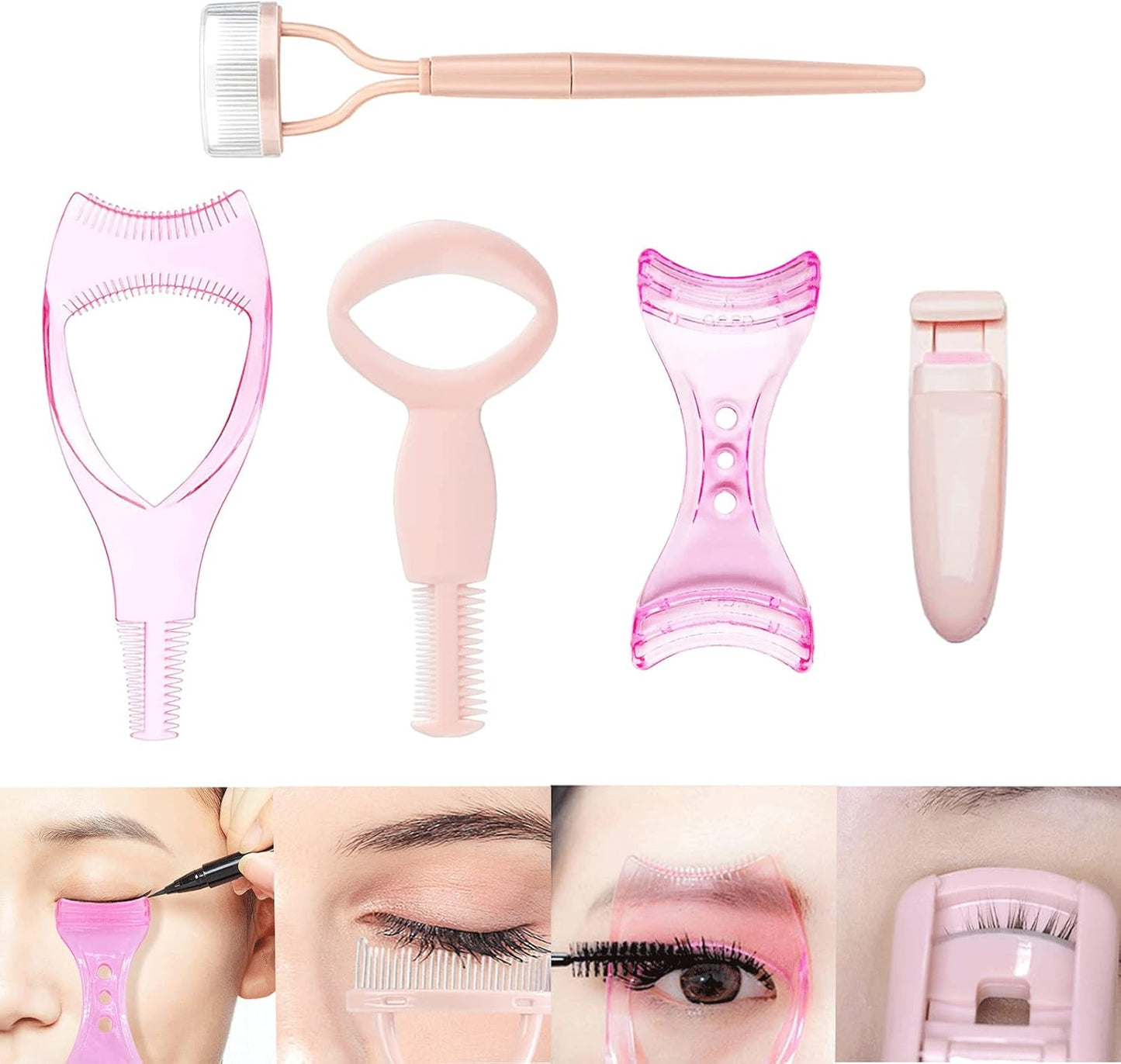 5 in 1 Eyelash Application Tool Kit,Eyelash Applicator Tool, Eyelash Curlers, Eyelash Comb, Makeup Eyelash Tool, Eyeliner Mascara Shield, Eyelash Separator Tool, Lash Curler