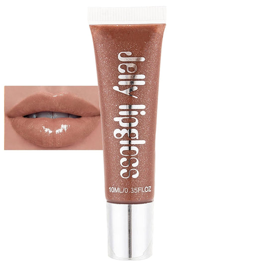 Brown Shimmer Hydrating Lip Gloss, Long Lasting Deeply Moisturize and Nourish Dry Chapped Lips, Reduce Lips Wrinkles High-Shine Finish, Non-Sticky Sparkly Tinted Lip Gloss for Women Girls