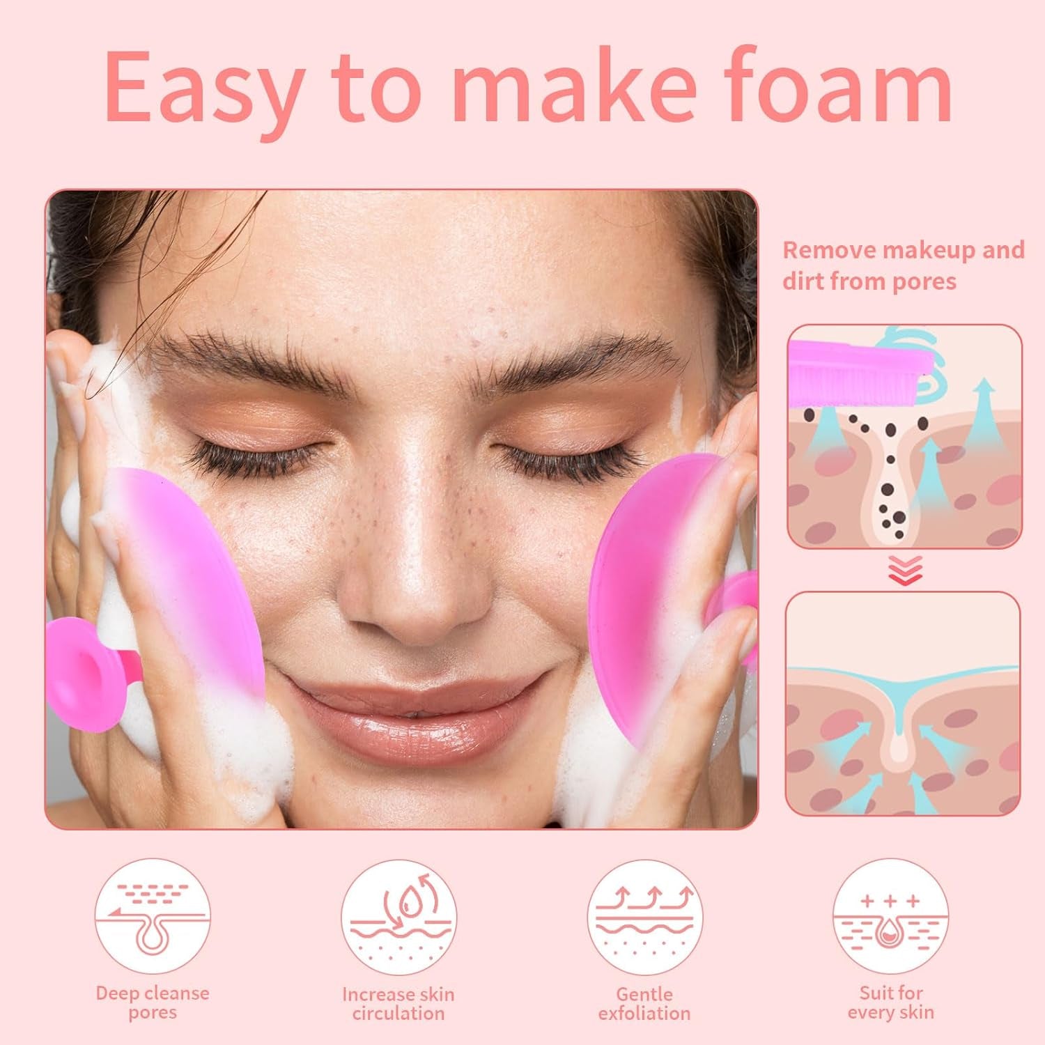 5 Pcs Mini Exfoliating Brush Set - 2 Pcs Silicone Facial Cleansing Brush and 3 Pcs Lip Scrub Brush